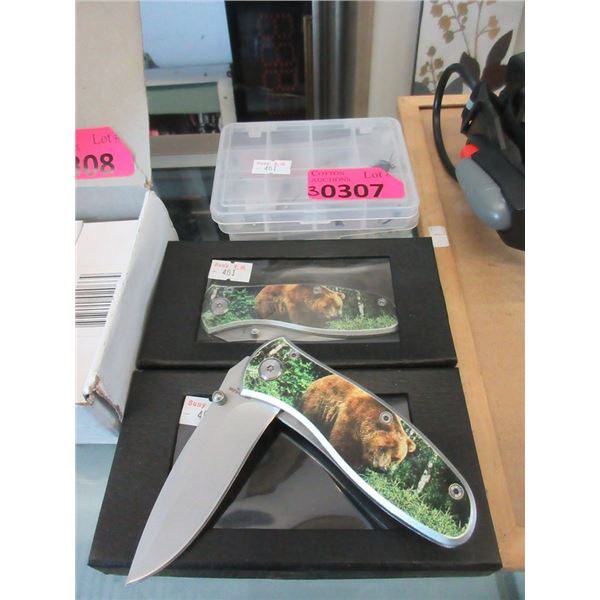 2 New Folding Knives & 2 Sets of Fishing Flies