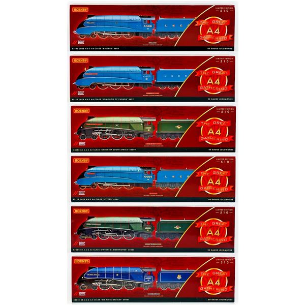 HORNBY 00 GAUGE - 'THE GREAT GATHERING' SET OF 6 MINT CLASS A4 LOCOMOTIVES.