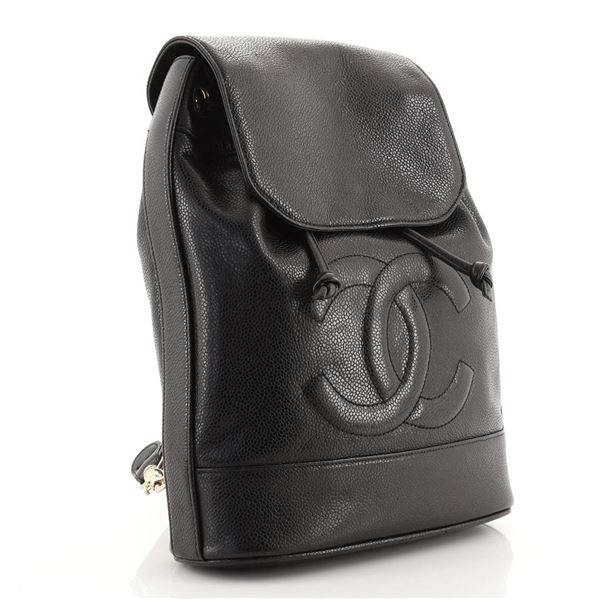 Chanel Vintage Black Caviar Leather Timeless Small Sling Bag