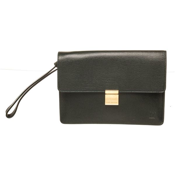 Louis Vuitton Black Leather Selenga Clutch Bag