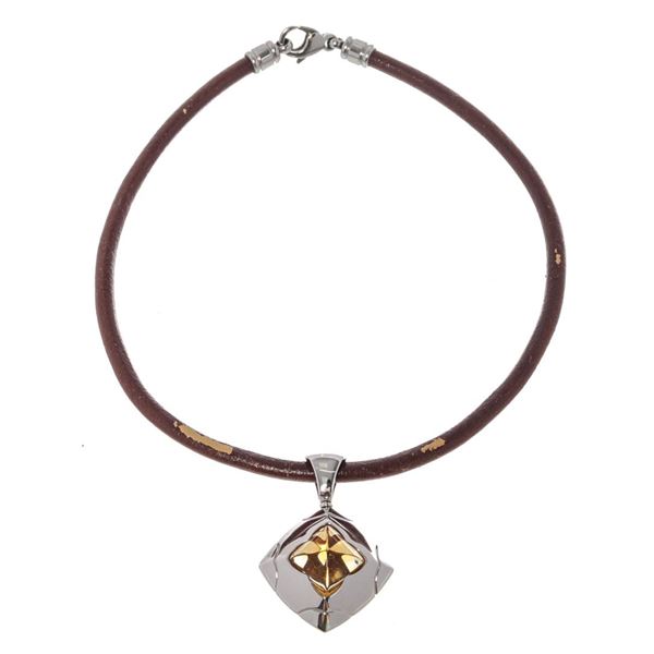Bvlgari Brown Leather Pyramide Pendant