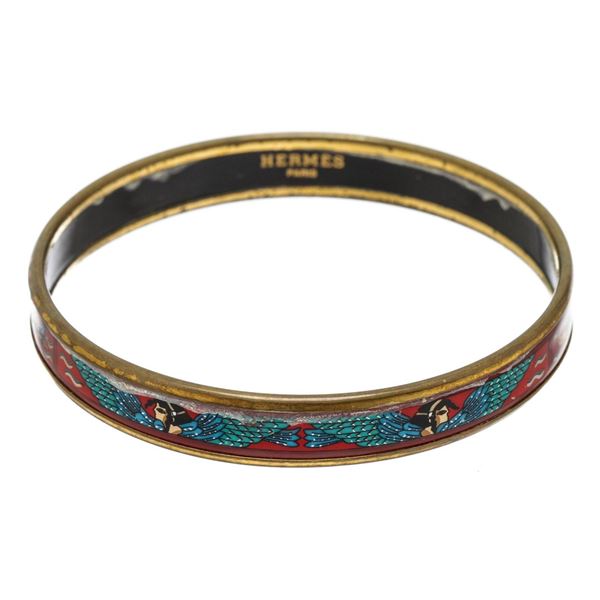 Hermes Multicolor Narrow Printed Enamel Bangle Bracelet