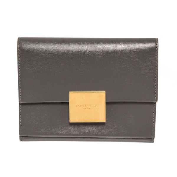 Yves Saint Laurent Grey Smooth Leather Tab Wallet
