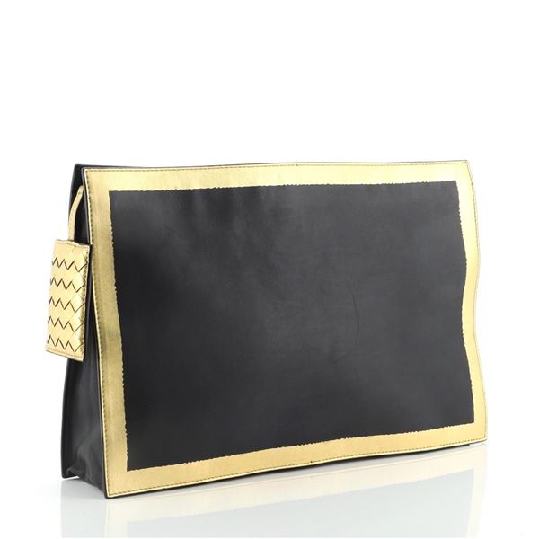 Bottega Veneta Zip Pouch Gilded Waxed Leather Large Black, Gold