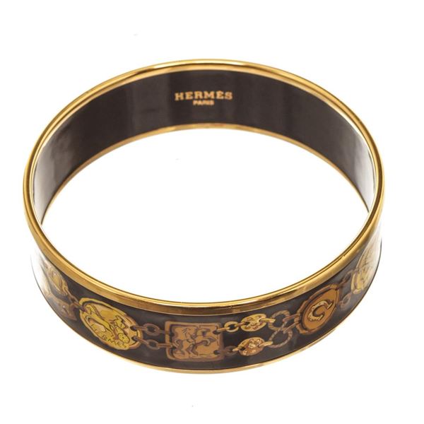 Hermes Black Gold Enamel Bangle