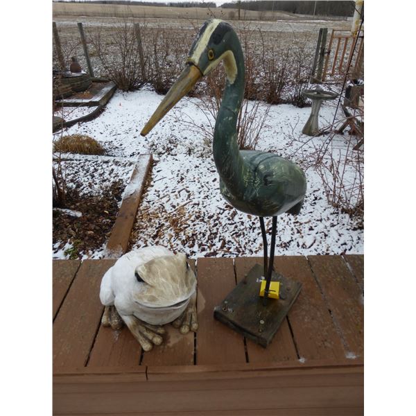 Wooden Heron and Ornamental Toad