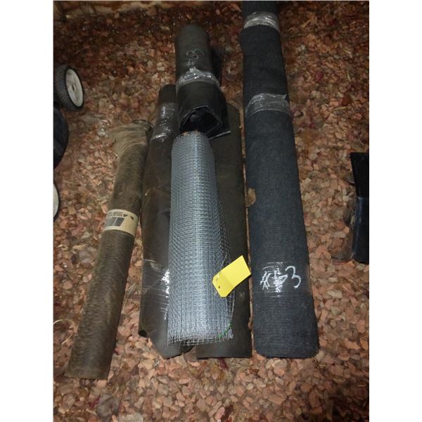 Qty of Tar Paper, Indoor/Outdoor Carpet, Landscape Fabric,  Netting and Ruberoid Roofing