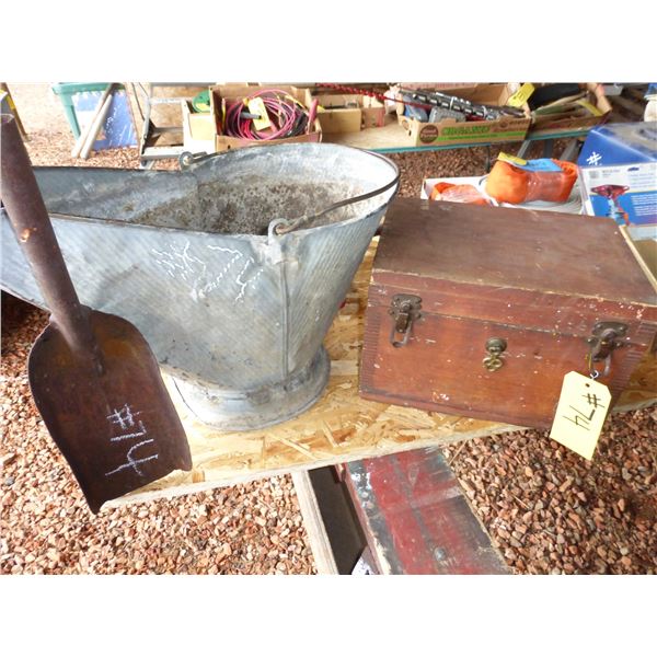 Coal pail, Shovel and Vintage 1st Aid Service Kit (No contents)
