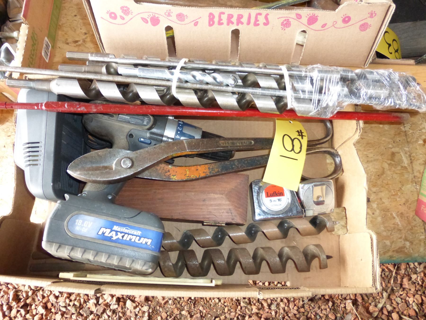 Ship Auger Bits, Cordless Drill, Sharpening Stone and Bull Snips