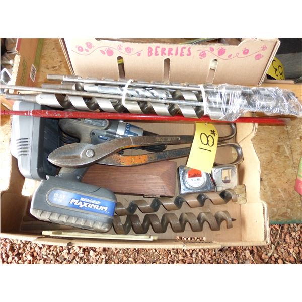 Ship Auger Bits, Cordless Drill, Sharpening Stone and Bull Snips
