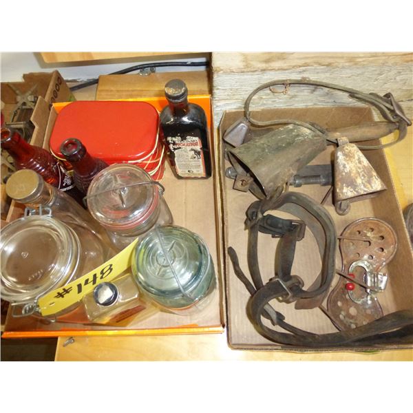 Antique Jars and Bottles, Calf Trainers, and Cowbells