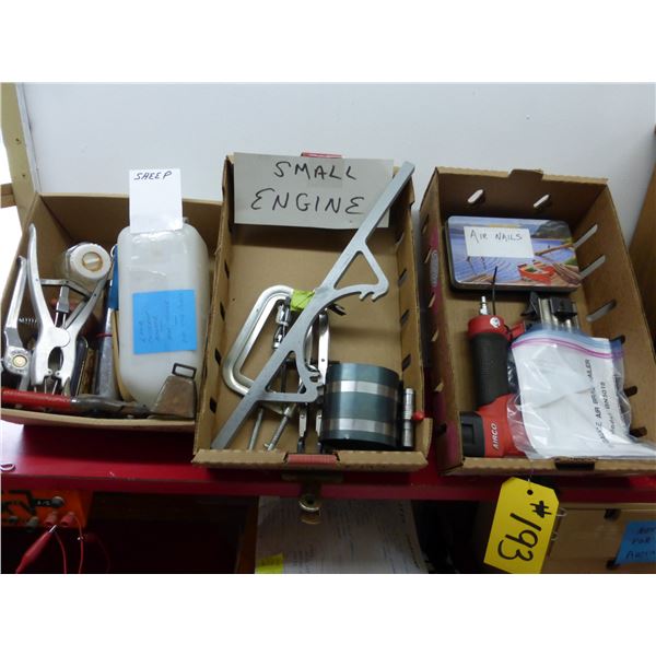 Air Nailer, Small Engine Tools, Sheep Nail Clipper, Ring Applicator, Ear Bander and Milk Bottle