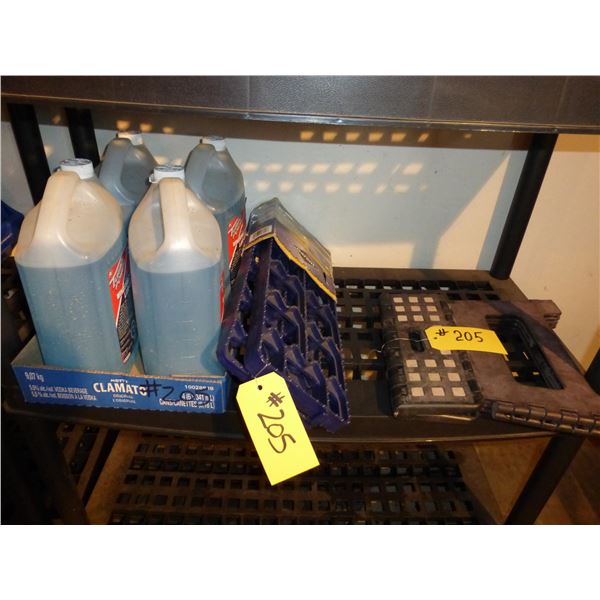 4- 4 Litre Jugs of Window Washer, Snow Grips and Step Stool