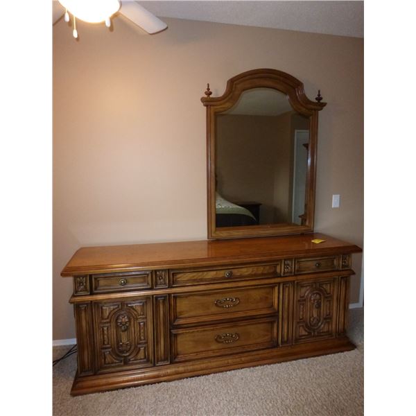 Dresser with Mirror and Matching Night Table, 78" Long