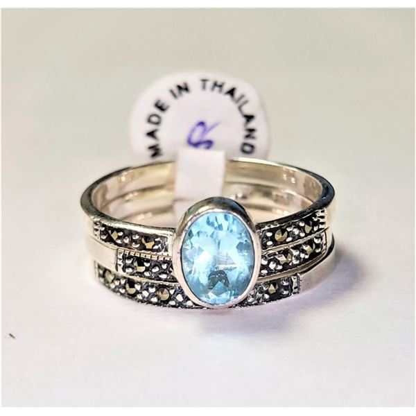 Silver Blue Topaz And Marcasite Set (~Size 8) (~length inches), Suggested Retail Value $240