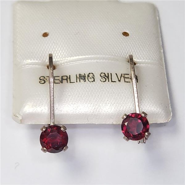 Silver Garnet 19" Earrings (~Size )(Ring is resizable for $40) (~length inches), Made in Canada, Sug