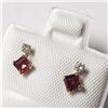 Image 2 : 10K Yellow Gold Garnet(0.4ct) Diamond(0.06ct) Earrings (~Size )(Ring is resizable for $40) (~length 