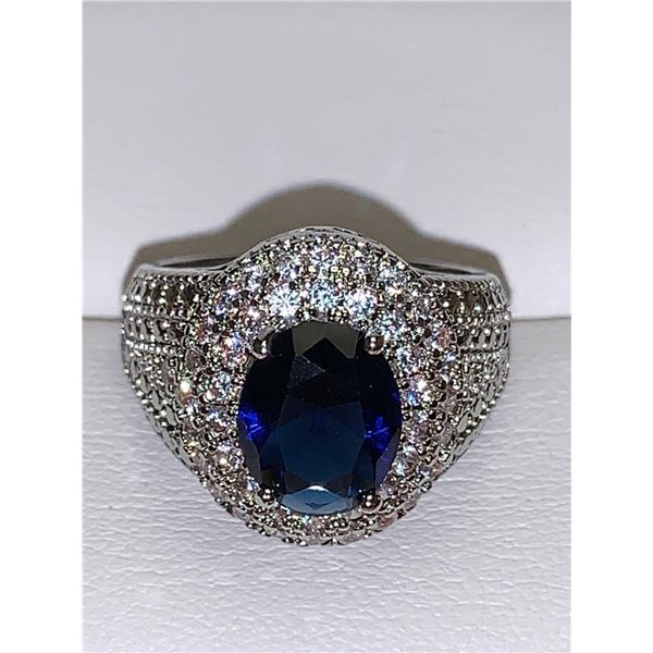 Blue Sapphire Ladies Oval Cut 1.2 Carat Solitaire Cluster Anniversary Ring size 7