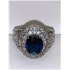 Image 1 : Blue Sapphire Ladies Oval Cut 1.2 Carat Solitaire Cluster Anniversary Ring size 7