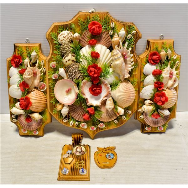 ESTATE VINTAGE WOOD AND "SHELLS" WALL ART -