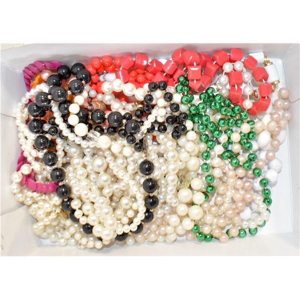 BOX OF BEADED NECKLACES FROM THE ESTATE