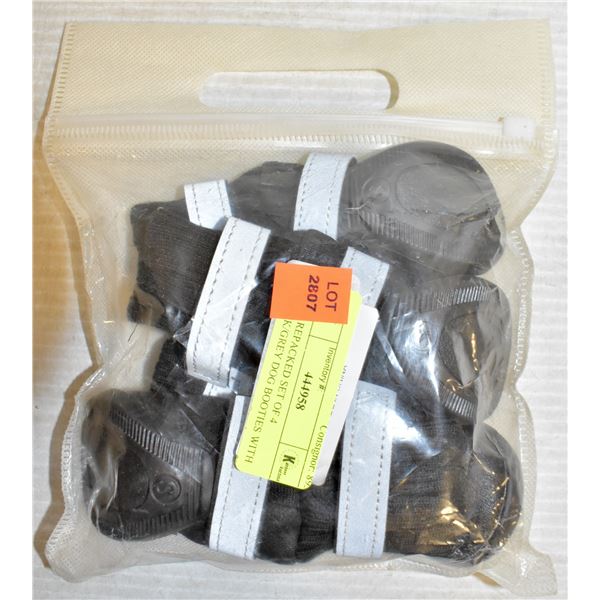 NEW REPACKED SET OF 4 BLACK/GREY DOG BOOTIES WITH