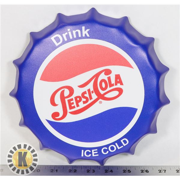 NEW 8" DIAMETER BOTTLE CAP SHAPE METAL PEPSI WALL