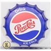 Image 1 : NEW 8" DIAMETER BOTTLE CAP SHAPE METAL PEPSI WALL