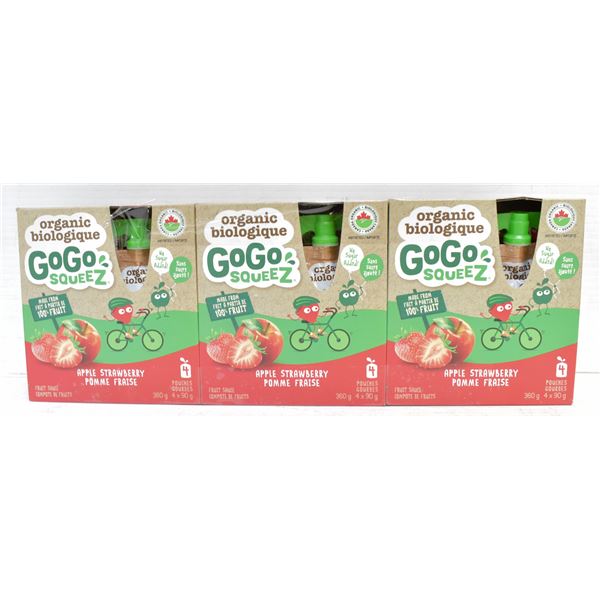 3 BOXES ORGANIC GOGO SQUEEZ APPLE STRAWBERRY