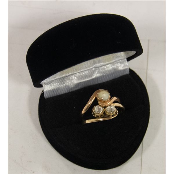 DIAMOND AND PEARL RING 14K YELLOW GOLD SIZE 7