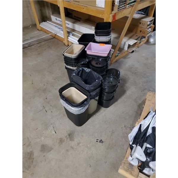 LOT OF GARBAGE CANS