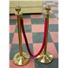 PAIR OF BALL TOP ROPE STANCHIONS WITH VELVET ROPE