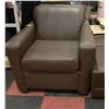 Image 1 : BROWN LEATHERETTE ARMCHAIR WITH OTTOMAN