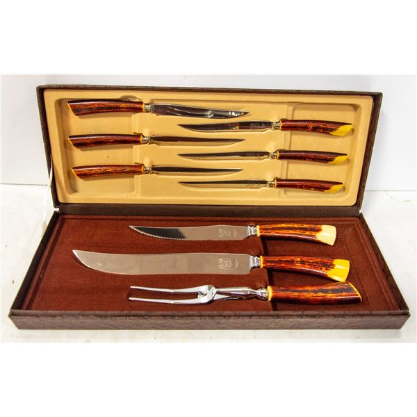 GLO-HILL STAINLESS STEEL STEAK KNIVES + CARVING