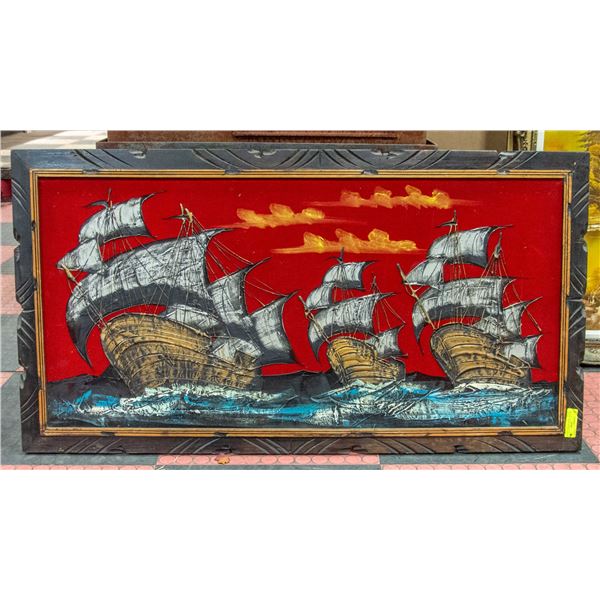 53" X 30" VELVET RETRO PAINTING OF SHIP