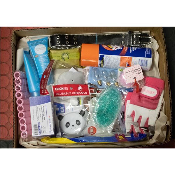 FLAT WITH MISC. ITEMS INCL. SPOT SHOT, BELT,