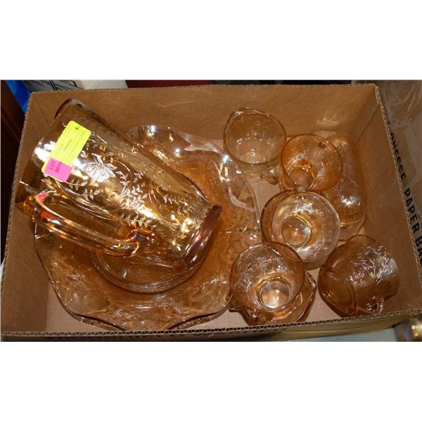 BOX WITH DEPRESSION GLASSES, PITCHER ETC.