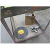 Image 8 : Metal Rolling 2 Tier Shelves w/ Raised Edges & Contents: Tile, Tools, etc