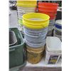 Image 3 : Pallet Multiple Buckets & Radar R2310 Tile on Rolling Metal Dolly