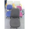 Image 1 : Qty 3 Upholstered Rolling Office Chairs & 2 Wood & Metal Stationary Chairs