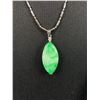 Image 2 : Silver Plated Green Jade Pendant with Chain. Necklace Measures 17" L