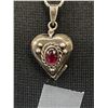 Image 2 : Stunning Vintage Sterling Silver with Garnet Stone Hinged Heart Locket/Pendant with Chain