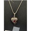 Image 3 : Stunning Vintage Sterling Silver with Garnet Stone Hinged Heart Locket/Pendant with Chain