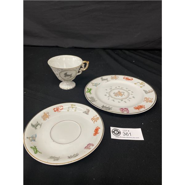 Very Unusual 50s Zodiac Cup, Saucer and Side Plate