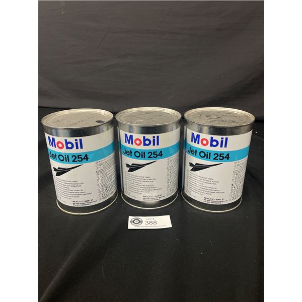 Lot of 3 Mobil Jet Oil 254  - 1 US Quart - Full