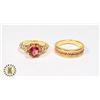 Image 1 : 24)  GOLD TONE PINK CZ 2 PCE WEDDING SET, FEATURING