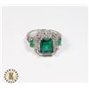 Image 1 : 25)  LAB CREATED SQUARE CUT EMERALD DOUBLE HALO