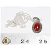 Image 1 : 28)  RED CORAL AND TIBETAN SILVER OVAL PENDANT