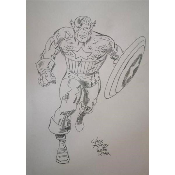 Jack Kirby and Mike Royer signed drawing of Captain America.