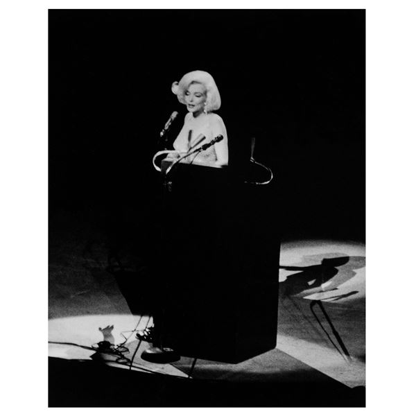 Marilyn Monroe on stage singing Happy Birthday to John F Kennedy in 1962.